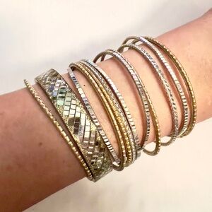 Elegant Silver and Gold 12 Bracelets Bangle Set